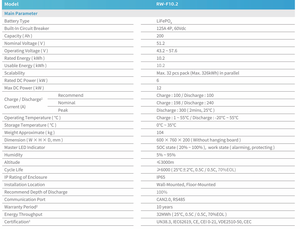 Deye EU Stok Güneş Enerjisi Depolama Bataryası 10.2kWh 6000 Döngü 200Ah RW-F10.2 BMS LiFePO4 Düşük Voltajlı Güneş Enerjisi Bataryası - Product Image 6