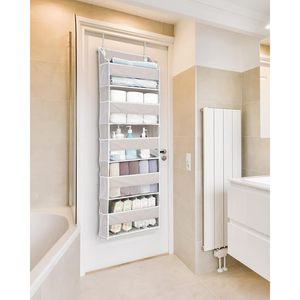 <b>Over</b> <b>Door</b> Organizer 15 Pockets Beige Hanging Storage For Cosmetics And Clothing With Mesh Side Pockets <b>Hook</b> Type Installation - Product Image 2