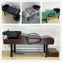 Fauteuil de lavage semi-allongé de luxe léger en métal style thaïlandais pour salon de coiffure, avec cadre en fer, repose-pieds et bac en plastique