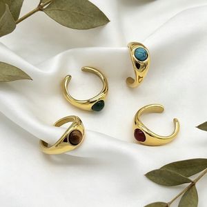 yunnique Fashion <b>Rings</b> Gold Plated <b>Open</b> Teardrop Inlaid Stone Unisex Jewelry Gift - Product Image 2