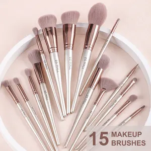 Vegan Makeup Brush Set BS-MALL Champagne Purple Makeup Brushes 15PCS Custom Logo Premium Luxury Vegan Makeup Brush Set