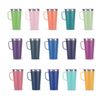 Tasse à café isolée sous vide, Double paroi, pour le voyage, en acier inoxydable, avec poignée et couvercle, 16oz
