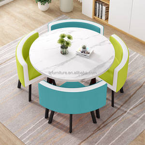 Ensemble de table et de chaises de salle à manger modernes de style nordique pour cuisine, salle à manger, restaurant, café, avec pieds en métal ronds et plateau en MDF, 4 places - Product Image 1