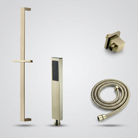 HONGDEC Ensemble de barre de douche coulissante en laiton brossé doré avec douchette à main et flexible en acier inoxydable de 1,5 m avec raccord mural coudé