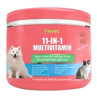 Pevet Dog Cat Multivitamines Probiotiques à Mâcher - Absorption Rapide 11-en-1 Soutien Articulations Peau Pelage Santé Intestinale Soutien Immunitaire Animaux de Compagnie