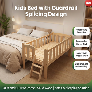 <span class=keywords><strong>Cama</strong></span> Individual de Madera Maciza para Niños con Barandilla de Seguridad, <span class=keywords><strong>Cama</strong></span> para Niños Pequeños con Extensión para Acoplar, <span class=keywords><strong>Cama</strong></span> para Bebés para Dormir Juntos, Logotipo Personalizado - Product Image 2
