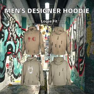 Sweat à capuche pour homme de style urbain américain, vintage, en crochet, avec déchirures, patchwork et broderie, streetwear personnalisé Thug Club - Product Image 2