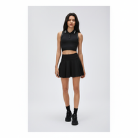 Haut court sans manches pour femme, style preppy sportif athleisure, léger et respirant, avec col polo et bordure contrastante côtelée, extensible dans les quatre sens