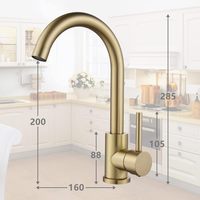 Robinet de cuisine doré, robinet d'évier de cuisine à levier unique avec bec pivotant et tuyaux, mitigeur monobloc de cuisine CURNEAL