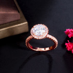 Обручальные кольца из розового золота, обручальные кольца на палец для женщин, ювелирные изделия, подарок с удивительным большим круглым кристаллом CZ - Product Image 4