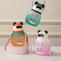 Bonitas botellas de agua para niños con forma de animal, diseño de Panda y conejo a prueba de fugas con correa para el hombro, vasos de plástico