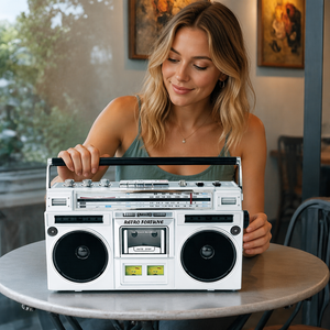 Radio portable rétro Fortune avec haut-parleurs stéréo au design moderne, FM/AM/SW, deux ampèremètres, lecteur/enregistreur de cassettes vintage - Product Image 5
