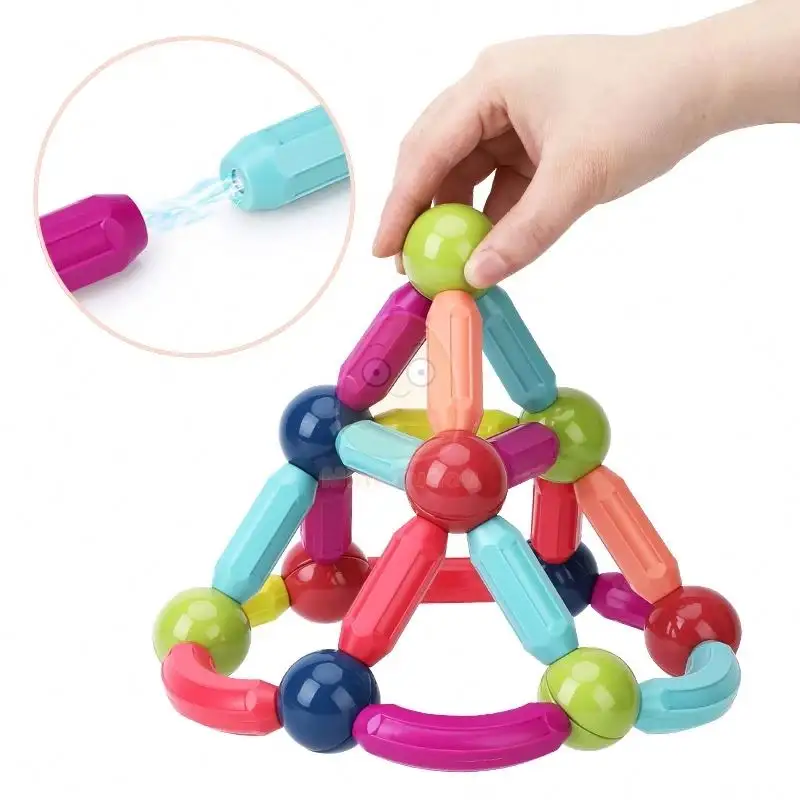 モンテッソーリ赤ちゃん安全マグネットブロックビルディングセット磁気ボール & ロッドSTEMカラフルな磁気建設玩具
