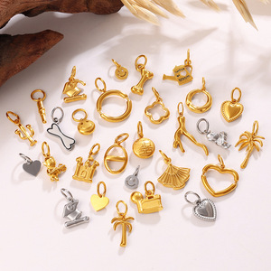 Gold Plated Stainless Steel Charms, Heart Palm <b>Tree</b> Camera Castle Fan Key Smiley <b>Face</b> Animal Pendants for Jewelry Making - Product Image 6