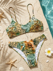 Maillots <span class=keywords><strong>de</strong></span> bain personnalisés en gros pour femmes, ensemble bikini 2 pièces string, <span class=keywords><strong>maillot</strong></span> <span class=keywords><strong>de</strong></span> bain col en V profond, vêtements <span class=keywords><strong>de</strong></span> bain pour femmes - Product Image 3