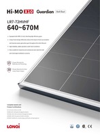 Panneau solaire Hi-MO X10 Guardian LR7-72HVHF MWT HJT N-Type BIPV HBC 640W-670W de puissance nominale, rendement de 24,8%