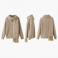 Pull en tricot fin taupe pour femme, col roulé, manches longues, fabricant sur mesure