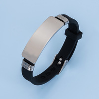 Bracelet En Gros Personnalisable Grande Barre en Acier Inoxydable Bracelet Manchette Ajustable en Silicone pour Couple Cadeau