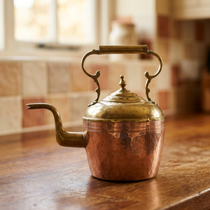 Hervidor de agua vintage de cobre con tapa de latón y asa de metal - Product Image 3