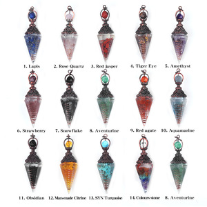 Natural 7 Chakra Healing Reiki Chips de piedras preciosas 6 facetadas Hexagonal Crystal Dowsing Péndulo Péndulos para adivinación - Product Image 5
