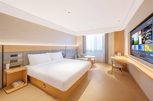 Lit simple d'hôtel pas cher, directement de l'usine, sur mesure, taille double ou complète, avec sommier en panneaux de contreplaqué et tête de lit souple, et ensemble de draps - Product Image 5
