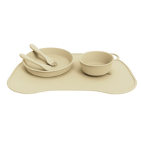 Silicone de qualité alimentaire sans BPA 5 pièces ensemble de salle à manger pour enfants assiettes pour tout-petits bavoir bol d'aspiration cuillère fourchette accessoires d'alimentation pour bébé