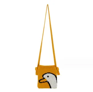 Cute Duck knitted skew Bag Mobile phone Bag South Korea Shoulder mini woven wool bag