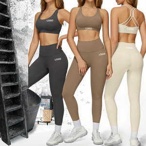 Ensemble de sport 2 pièces pour femme, taille haute, séchage rapide, haut de yoga à manches longues et col rond à bretelles spaghetti, léger, en Spandex/Nylon - Product Image 3