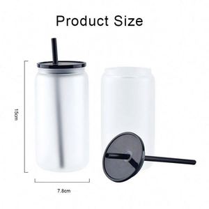 16oz Sublimation <b>Blank</b> Glass Can Cup Frosted Beer Drinking Jar Reusable <b>Water</b> <b>Bottle</b> with PP Lid for DIY Custom Printing - Product Image 5