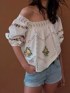 Blusa Juvenil de Mujer Estilo Pastoral Francés con Cuello Cuadrado, Bordado Intenso y Mangas Abullonadas Sueltas - Product Image 4