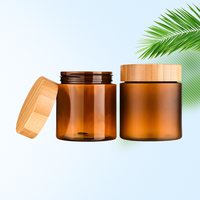 Pot en plastique PET crème rond ambre brillant/givré de luxe 5oz 8oz avec véritable bouchon à vis en bambou bouchon à vis conteneurs de voyage