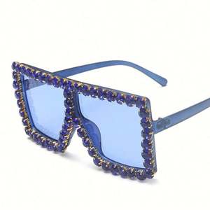 Lunettes de soleil carrées surdimensionnées de luxe vintage colorées avec logo personnalisé, vente en gros, tendance, pour femmes, avec strass - Product Image 6