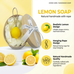 Jabón Artesanal de Limón con Cuerda para Colgar, <span class=keywords><strong>Glicerina</strong></span> <span class=keywords><strong>Natural</strong></span>, Aroma Refrescante, Limpieza Multiusos, Suministro de Fábrica OEM - Product Image 2