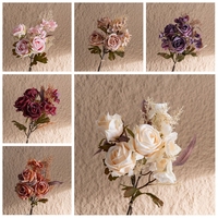 CL22003 Artificielle Vintage Rose Bouquets Arrangement Floral Fleur Soie Fête De Mariage Faux Branche Décoration