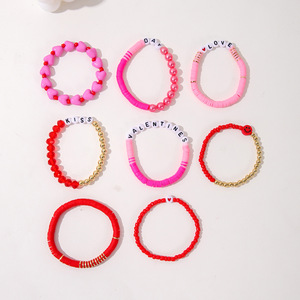 Ensemble de bracelets en acrylique pour la Saint-Valentin, 8 pièces, perles en forme de cœur, lettres, cadeau pour femme, printemps 2024 - Product Image 4