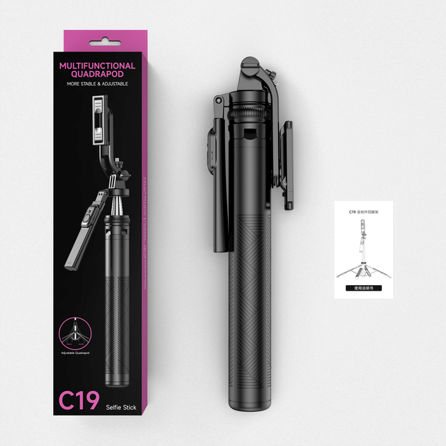 C19 Stable Quadruped Balance Mobile Phone Accessories Stable Detechtable Design Selfie Stick with 1/4 Interface Extend 1810MM