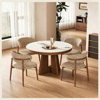 Table à manger extensible et pliable avec plateau en pierre, style vintage, en bois massif, gain de place, chaises pour appartements, transformable en ovale