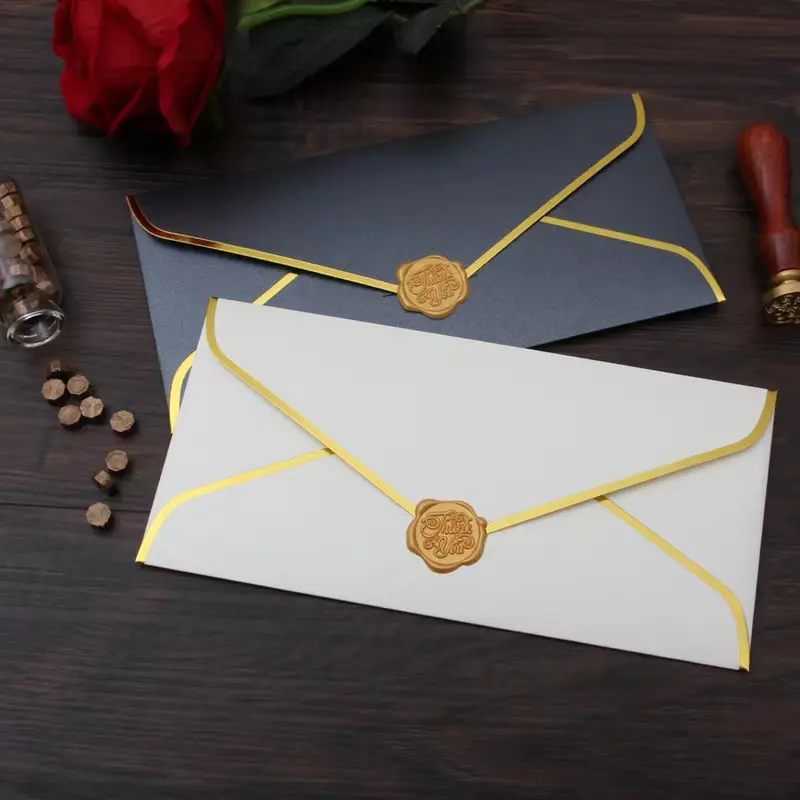 Конверт из переработанной перламутровой бумаги с УФ-печатью, золотой фольгой, для роскошного подарка, Свадебный Бумажный Конверт