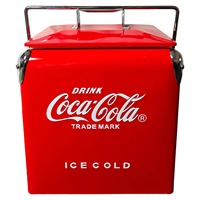Glacière vintage en fer Coca, refroidisseur de boissons, ouvre-bouteille, 14QT, glacière portable avec poignée pour le camping, la plage, le camping-car, le barbecue, la pêche