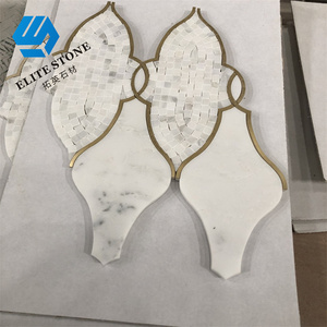 Waterjet Marble <strong>White</strong> Gold Mosaic <strong>Stick</strong> <strong>on</strong> Self Adhesive <strong>Tile</strong> for Wall Backsplash Kitchen Bathroom - Product Image 5