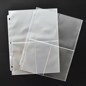 Protetor de folhas para fotos e cartões colecionáveis, poli, 3 mangas perfuradas para cartões fotográficos, 4 bolsos, pasta com 3 anéis