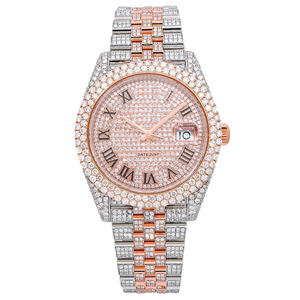 Premium Built Luxury Fashion Quartz Acero inoxidable Glass Moissanite Iced Diamond Watch Set Easy Fit Strap - Product Image 1