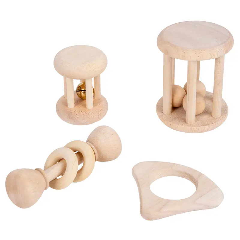 Naturholz Holz Baby Rassel Montessori Beißring Log Geometric Grab Toy Set für Kleinkinder Kleinkinder