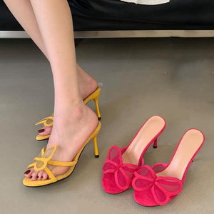 Sandales à talons hauts en daim pour femme, style mules à bout ouvert, avec empeigne en maille, sexy et tendance - Product Image 6