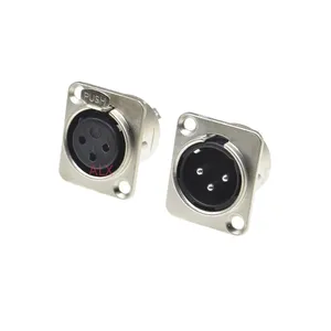 3Pins XLR Connector Male Female Jack Socket Panel Mounted Type Chassis Square Shape Metal Housing