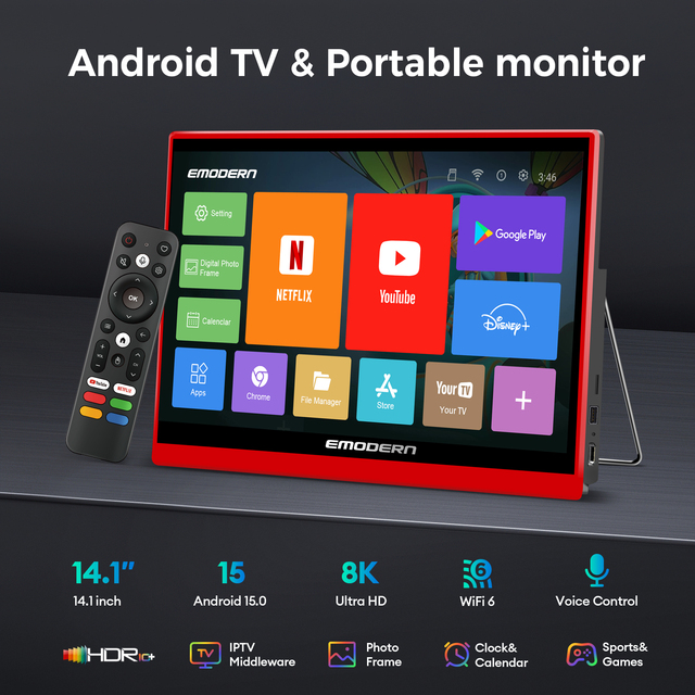 Smart Portable 14.1 Inch LED TV with for Interface OEM Mini TV Compatible Digital Android 15 System Full HD