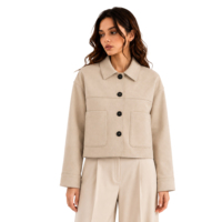 Chaqueta Corta para Mujer, Estilo Shacket con Botones, Bolsillos de Parche, Manga Larga, Holgada, Informal, Cálida, para Otoño, Venta al Por Mayor
