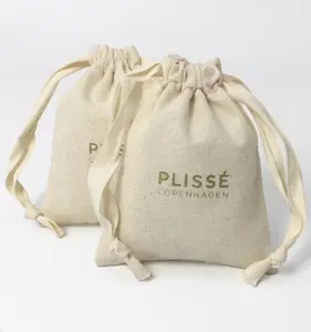 Hot Sale Eco Friendly Custom Logo Cotton Canvas Fabric Muslin Drawstring Bag With Printed Canvas Drawstring Bag
