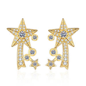 Nouvelles boucles d'oreilles tendance, luxe léger, entièrement serties de diamants, effet météore, pour femmes, design galactique, taille ouverte, or, argent, brillantes - Product Image 2