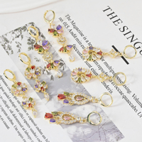 Boucles d'oreilles pendantes florales multicolores plaquées or 18 carats de luxe bohème pour femmes, étanches, pour la vente en gros - Aretes De Moda Largos Brincos